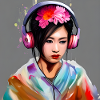 Kopfhörer Geisha Farbexplosion