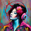 Neon portrait with headphones
