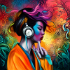 Ritratto sonoro al neon con cuffie