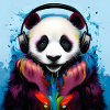 Panda mit Neon Kopfhörern