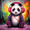 Panda DJ mit bunten Kopfhörern