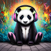 Panda with neon headphones