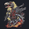Velociraptor holding machine guns