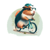 Guinea pig riding bycicle of books guinea pig
