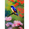 Bird on branch with flower blossoms
