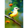 Oiseau sur branche avec fleurs