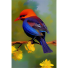 Oiseau sur branche avec fleurs