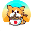 Dog eats ramen noodles
