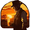 Farmer with beer at sunset