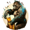 Strong gorilla taps beer