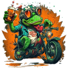 Grenouille avec bière sur moto