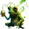 Funny frog enjoying his beer