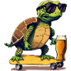 Turtle drinks beer on skateboard