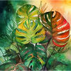 Håndtegnet akvarel Monstera plante