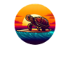Turtle on surfboard Sunset
