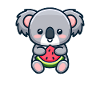 sweet koala eats red watermelon