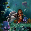Cute mermaid and funny dolphin