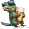 Crocodile enjoys beer with sunglasses