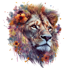 a lions head with flowers