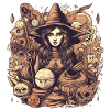 Gloomy beautiful witch with hat and skull