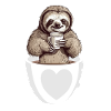 Caffè bradipo carino in una tazza di caffè che beve caffè