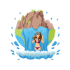 Femme sous cascade - douche naturelle