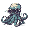 Nerdy Comic Octopus with Glasses