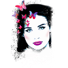 Woman, Green Eyes,Butterflies, Face,Painting