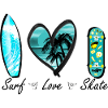 surf love skate wave heart