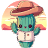 Kawaii cowboy cactus in sunset