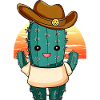 Kawaii cowboy cactus in sunset