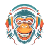 Chimp wearing headphones