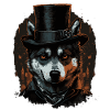 Husky Dog mit Zylinder Hut