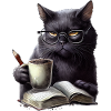Black cat reading book