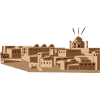 Desert city with mosque