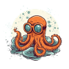 Nerdy Comic Octopus with Glasses