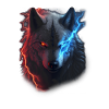 Red and blue lightning wolf