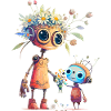 Cute robot mom with child