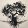 Schwarzer Baum im Aquarell-Stil