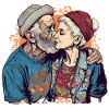 Cool couple kissing with cap and beard