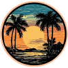 Retro Sunset Palm Ocean