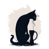 Black cat with coffee cup