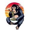 Chimpanzee ramen in the sunset