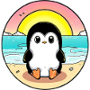 Beach penguin at sunset