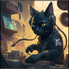 Cyberkatze am DJ-Mischpult