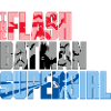 Flash-bogstaverne med Batman og Supergirl