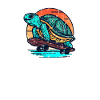 Turtle on Skateboard Sunset Design