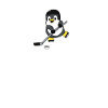 Penguin plays ice hockey