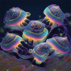 Amazing group of magic yellyfish