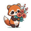 red panda with flowers